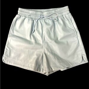 Light Blue Grey Faux Leather Shorts High Rise Draw String, Women’s Sz Small